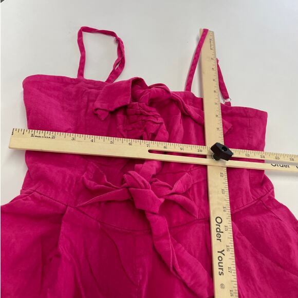 Milly Romper Womens 6 Pink Anya Sweetheart Neckline Tie Bow Cutout Linen - Picture 11 of 13